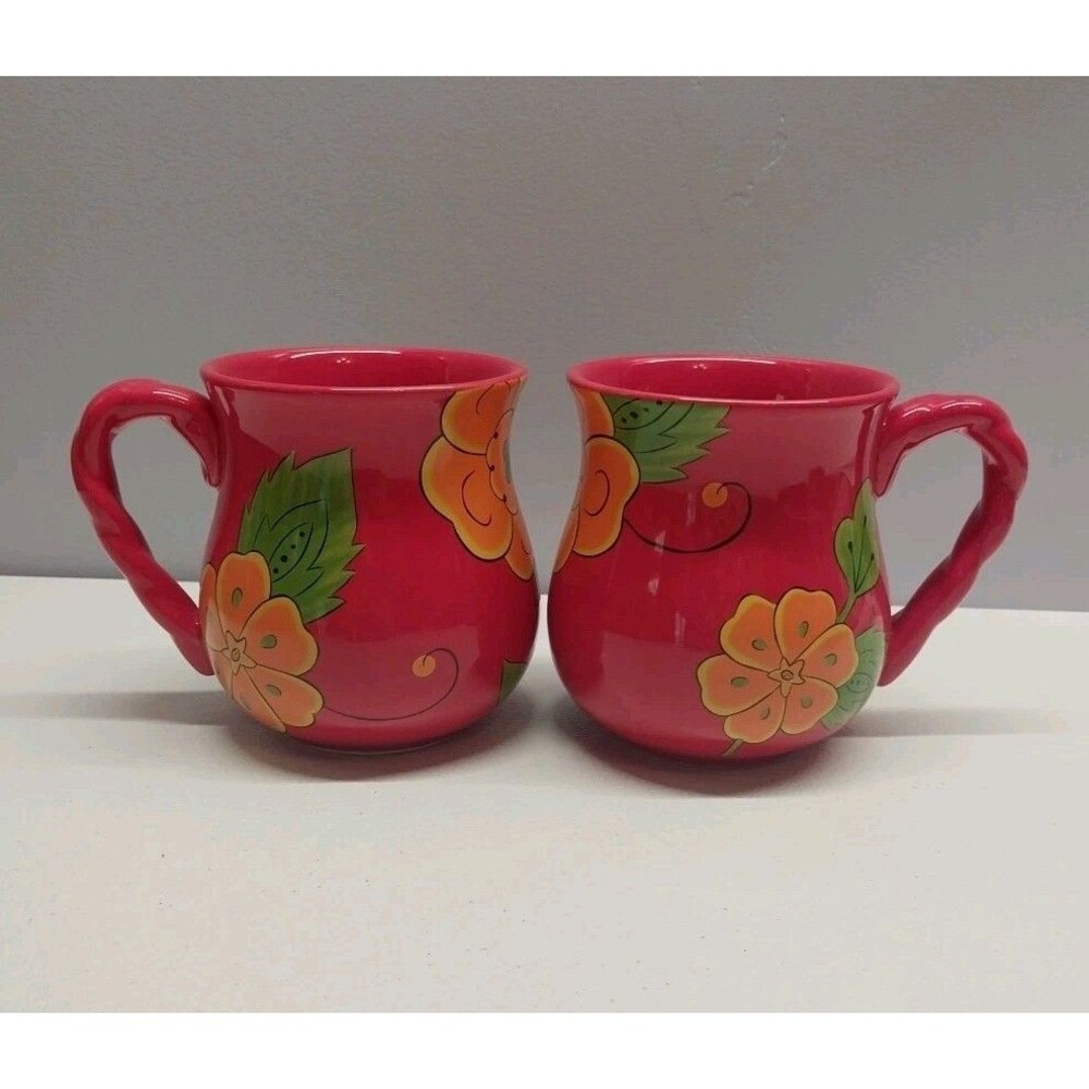 Temp-tations Tara Poppy Passion Red Floral 16 oz Mug Lot of 2 Coffee Tea Cups